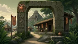 settlement entrance at daybreak