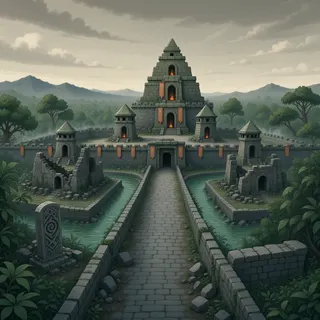 distant stronghold at overcast twilight