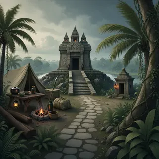 quiet camp at overcast twilight