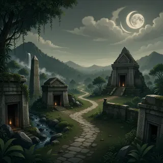 winding wilderness path at moonlit night