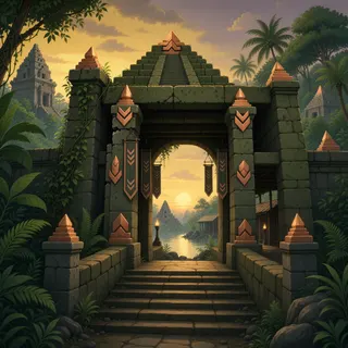 settlement entrance at dusk