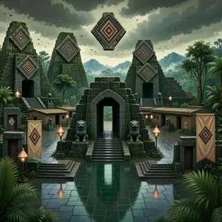 settlement entrance at stormy midday