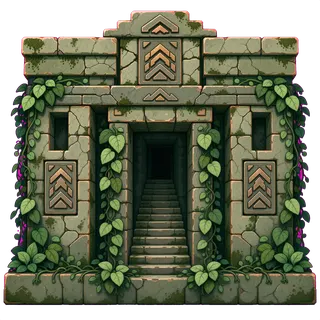 stairs downward, overgrown