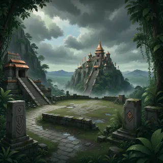 distant stronghold at stormy midday