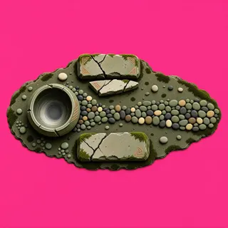 spilled pebbles, elongated arrangement