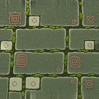 lichen-speckled flat paving