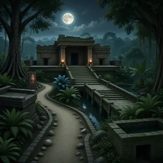 winding wilderness path at moonlit night