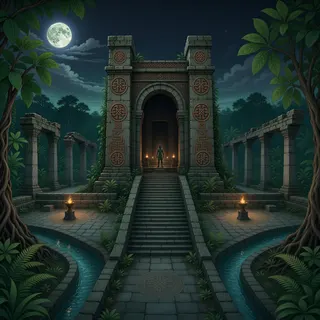 ancient landmark at moonlit night