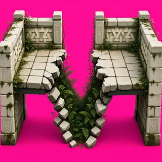 bridge broken section, overgrown