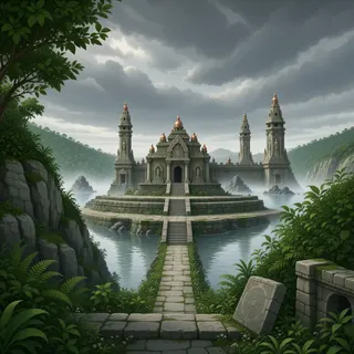 distant stronghold at stormy midday