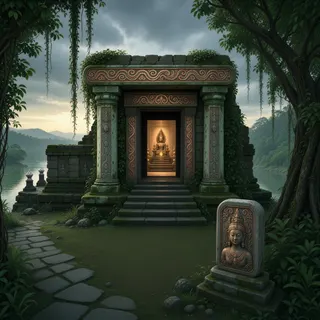 hidden shrine at overcast twilight