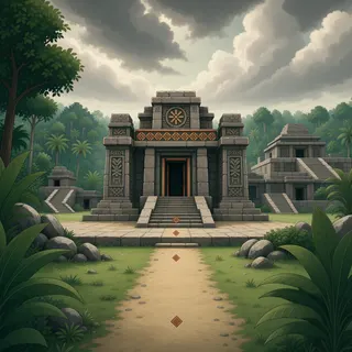 settlement entrance at stormy midday
