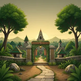 settlement entrance at dusk