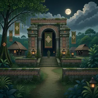 settlement entrance at moonlit night