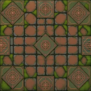 overgrown dusty tiled floor