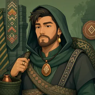 original adult merchant, calm expression