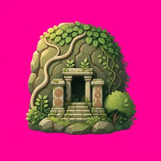 overgrown large boulder