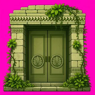 door closed, overgrown