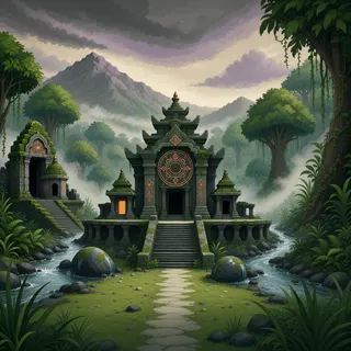 hidden shrine at stormy midday