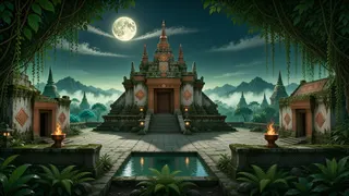 hidden shrine at moonlit night