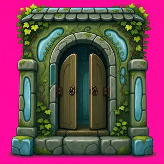 door open, overgrown
