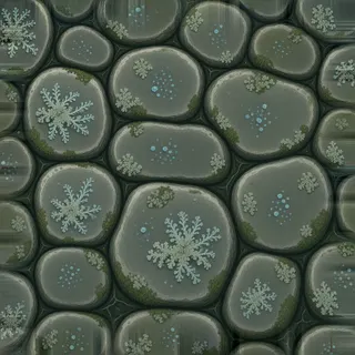 lichen-speckled worn cobbles