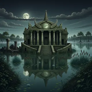 ancient landmark at moonlit night