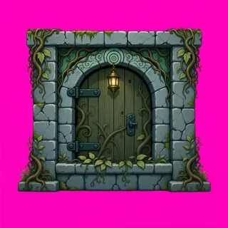 door closed, overgrown