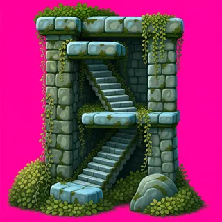 stairs downward, overgrown