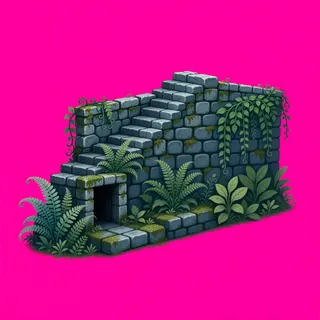 stairs upward, overgrown