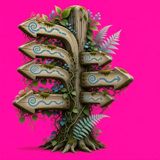 overgrown wayfinding sign without text