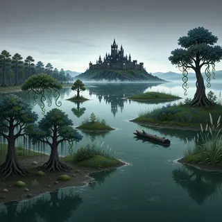 distant stronghold at overcast twilight