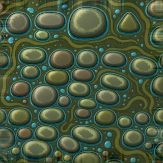 damp river pebbles