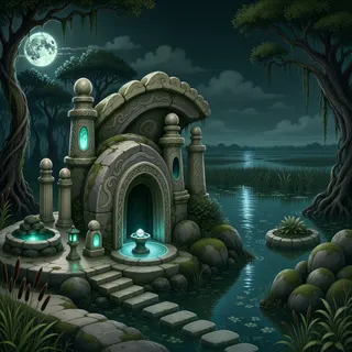 hidden shrine at moonlit night