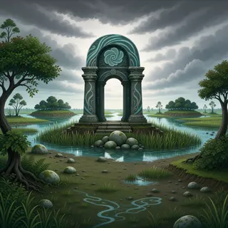 ancient landmark at stormy midday