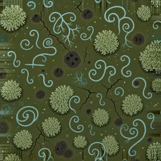 lichen-speckled earthen floor
