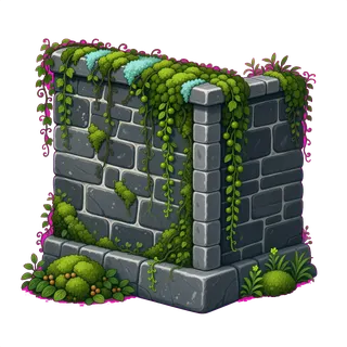 wall outer corner, overgrown