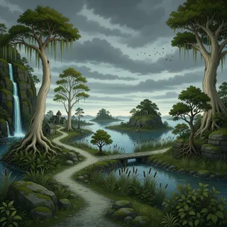 winding wilderness path at overcast twilight