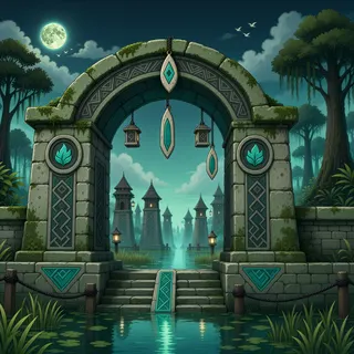settlement entrance at moonlit night