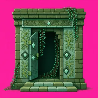 door open, overgrown