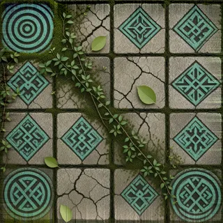 overgrown dusty tiled floor