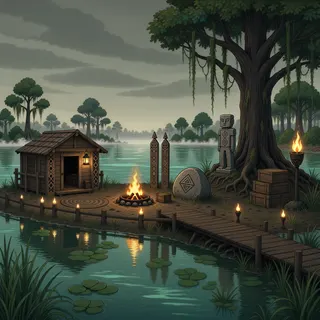 quiet camp at overcast twilight