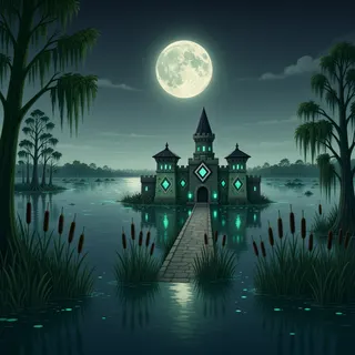 distant stronghold at moonlit night