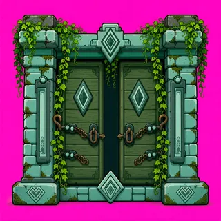 door closed, overgrown