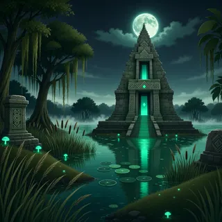 ancient landmark at moonlit night