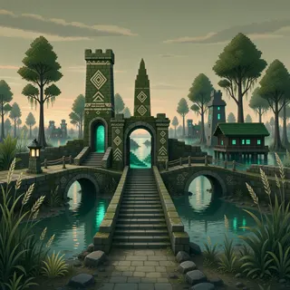 settlement entrance at dusk