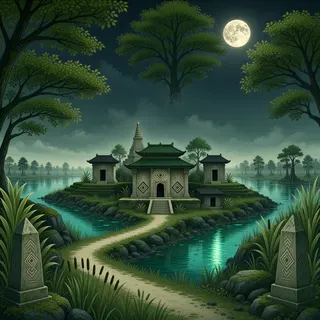winding wilderness path at moonlit night