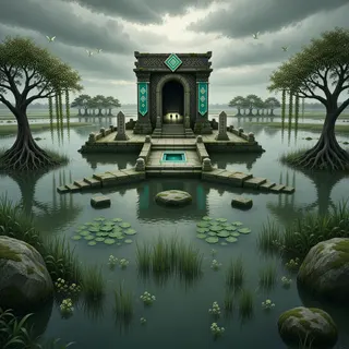 hidden shrine at stormy midday