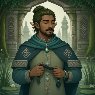 original adult merchant, calm expression