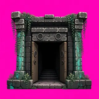 door open, overgrown